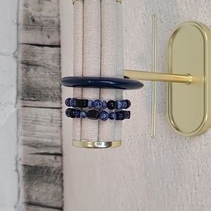 Versona Bangle Bracelet & Two Beaded Stretch Bracelets in Navy, Blue, & White